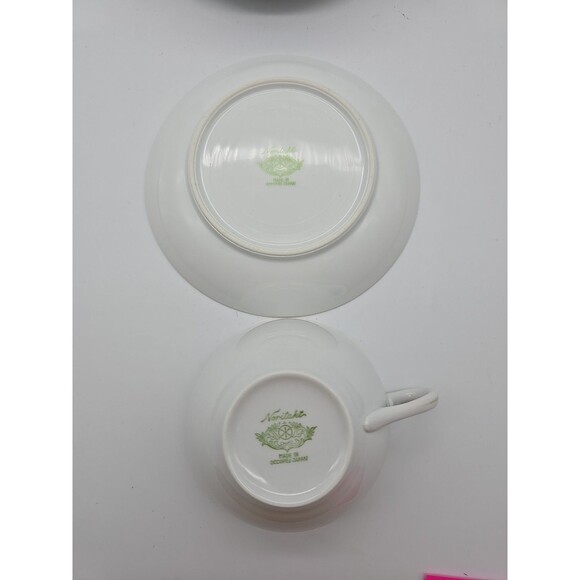 VTG  Noritake Occupied Japan Cup & Saucer Set of 6 White w Gold Trim Bone China - Picture 4 of 8